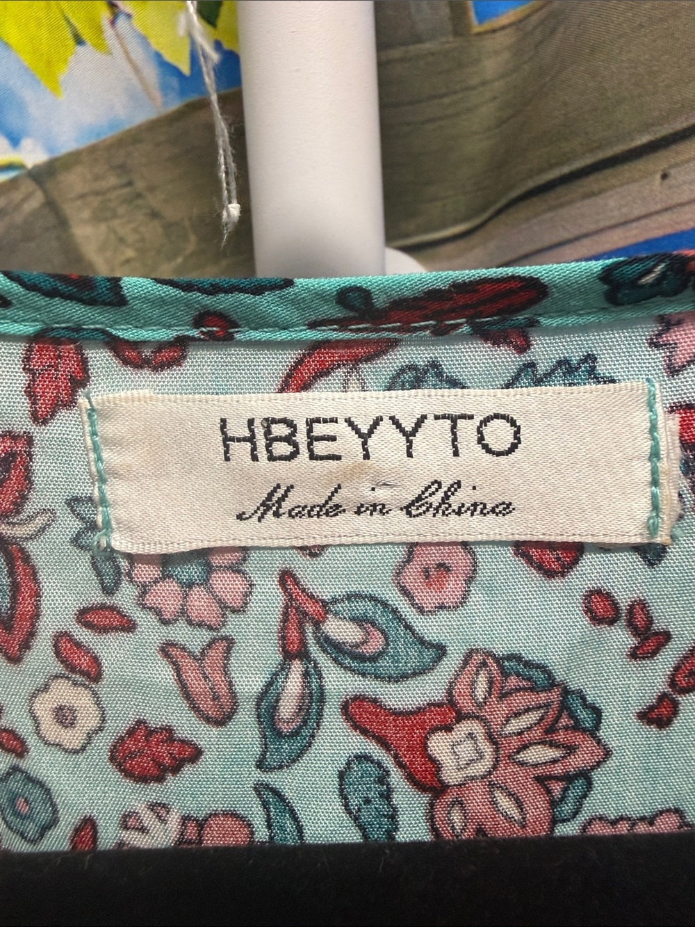 Hbeyyto Boho Floral V-Neck Dress in Teal & Rust - Picture 3 of 4
